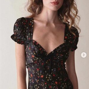 Floral Black Dress with Ruffle Details